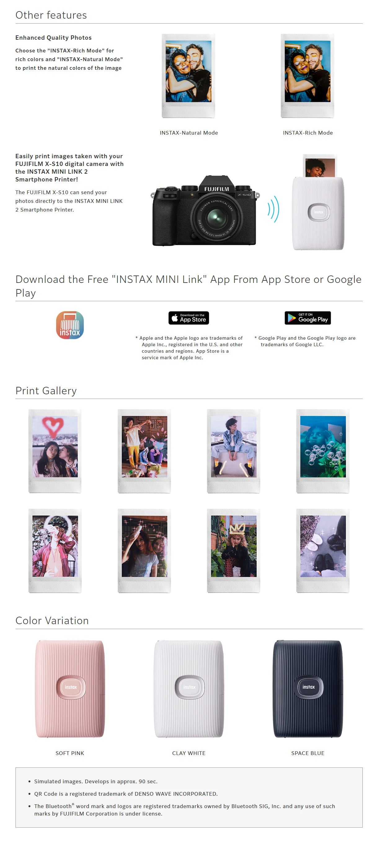 Fujifilm Instax Mini Link 2 – Imprimante Photo Instantanée + Packs Film (Plusieurs Bundles)