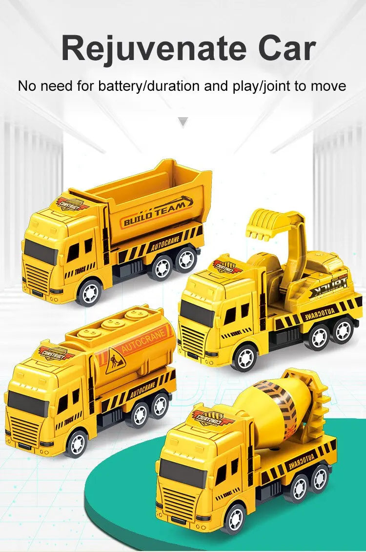 Paquet de 4 Voitures à Tirer – Véhicules de Construction pour Enfants (Modèle Jaune)