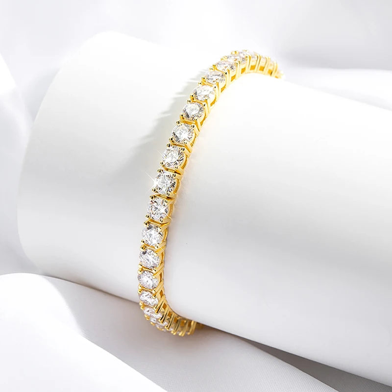 Bracelet de Tennis Moissanite S925 – Luxe Étincelant Plaqué Or 18K