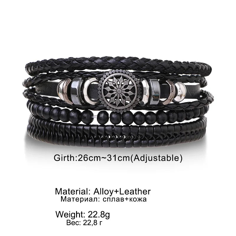 Bracelet Homme Luxe – Set de 4 Bracelets Tressés en Cuir (Style Ethnique Tribal)