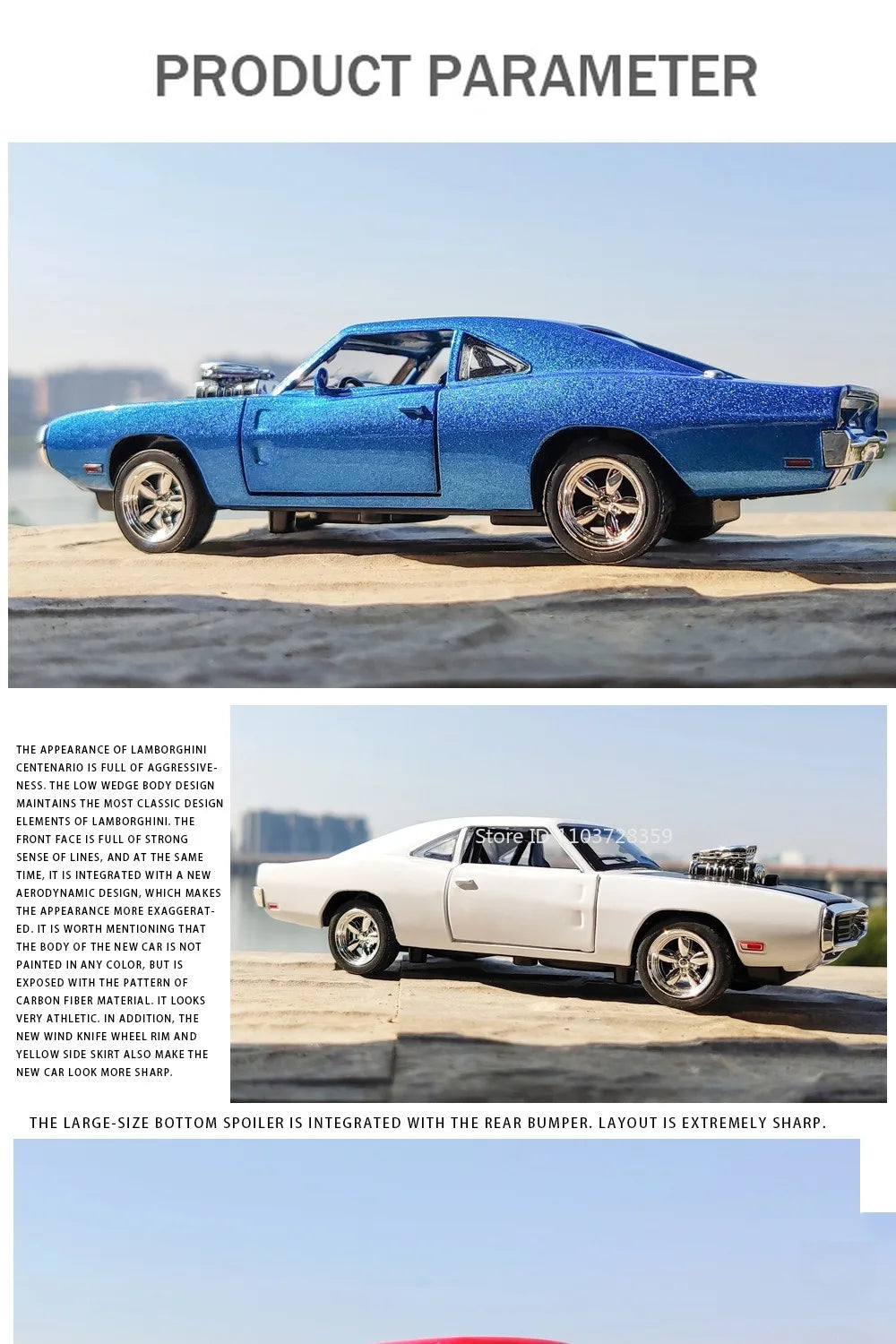 Eldorado Biarritz & Charger 1970 – Voitures Miniatures 1:32 en Alliage | Son & Lumière | Portes Ouvrantes