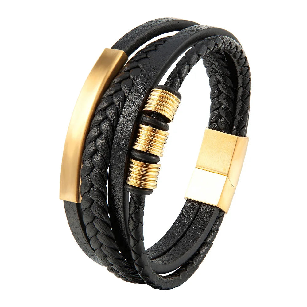 Bracelet Cuir Tressé & Acier – Fermoir Magnétique Homme