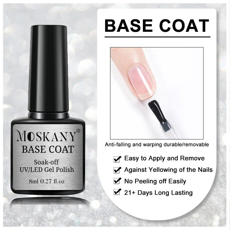 MOSKANY – Ensemble de Vernis à Ongles Acrylique Sans Acide (Base & Finition + Kit Nail Art)