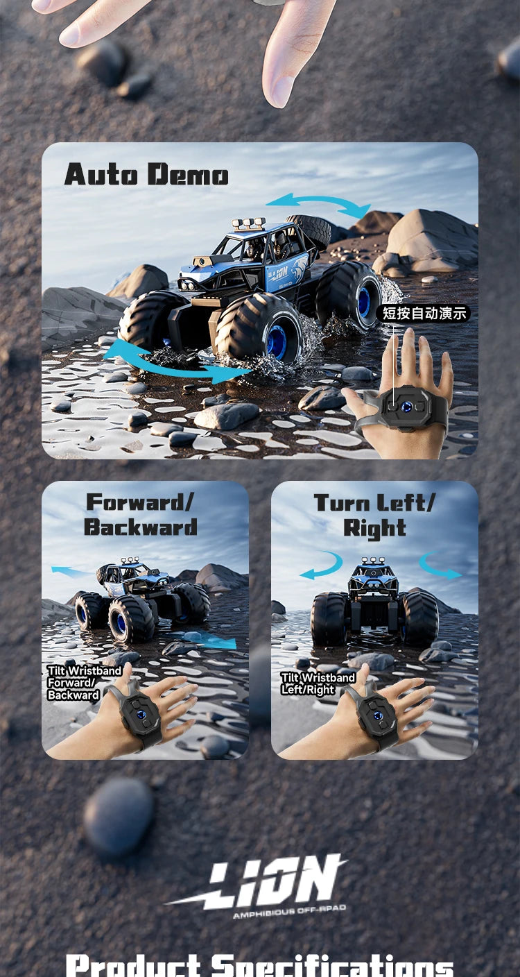 Voiture RC Amphibie Tout-Terrain 4WD – Contrôle Gestuel & Caméra HD