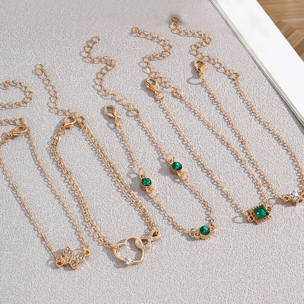 Ensemble de Bracelets Vintage – 5 Pièces (Motifs Géométriques & Étincelants)