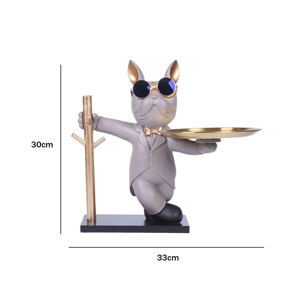 Sculpture Bulldog Décorative – Plateau de Rangement en Résine (33 cm)