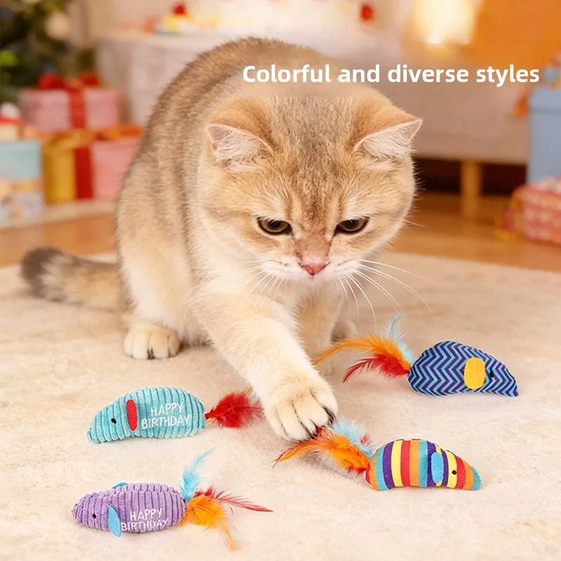 Lot de 2 souris à plumes pour chat — jouets teaser à la cataire