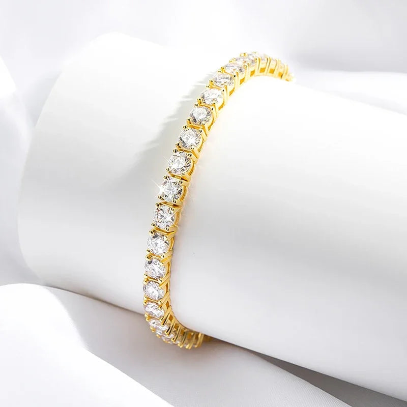 Bracelet de Tennis Moissanite S925 – Luxe Étincelant Plaqué Or 18K