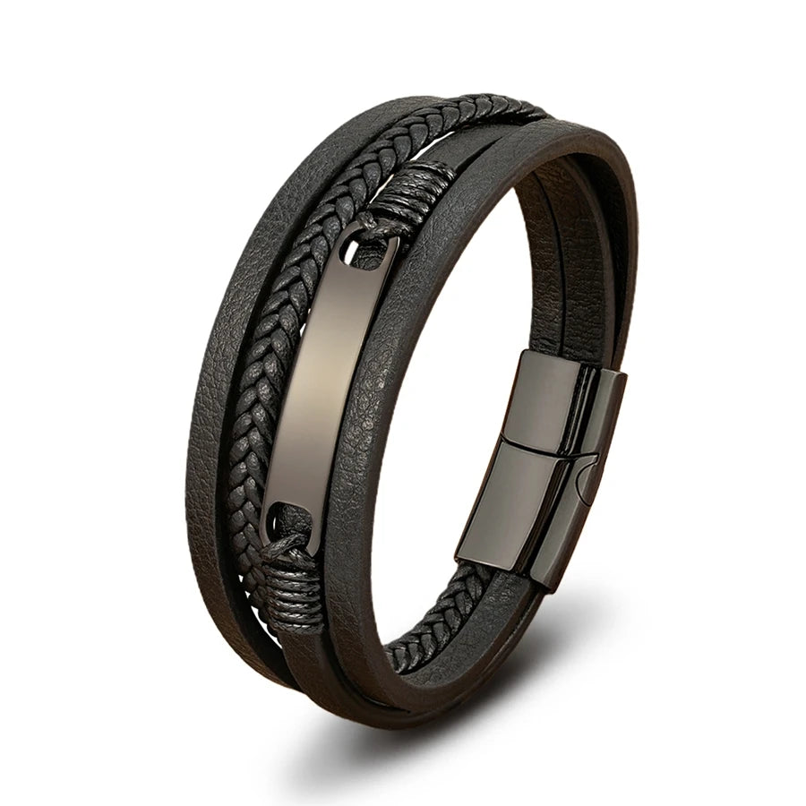 Bracelet Homme Multicouche Cuir & Acier – Style Classique XQNI