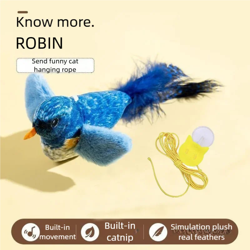 Oiseau interactif couineur pour chat — ailes qui battent