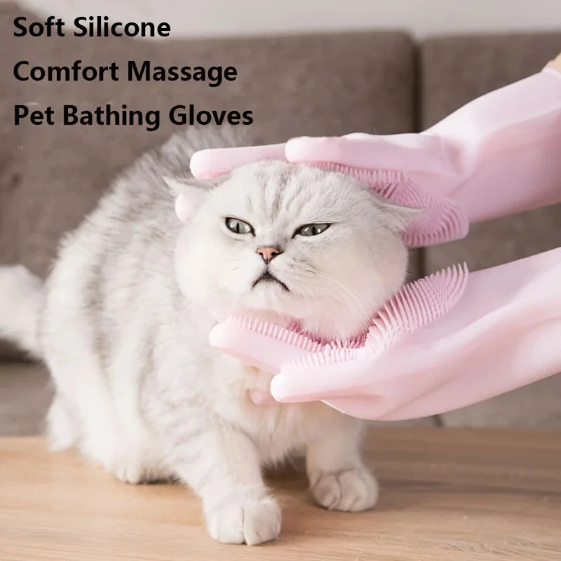 Gant de toilettage en silicone pour chien et chat — brossage et lavage