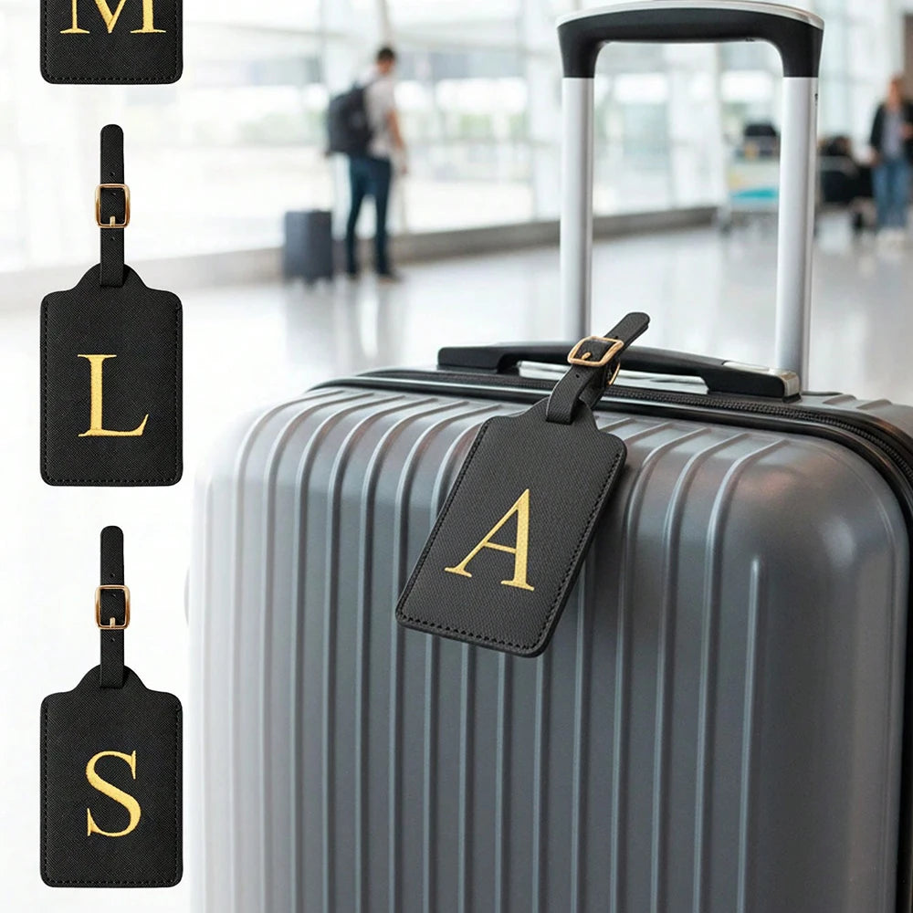 Étiquette de Bagage Personnalisée en Cuir PU – Lettre Initiale A–Z avec Protection Confidentialité