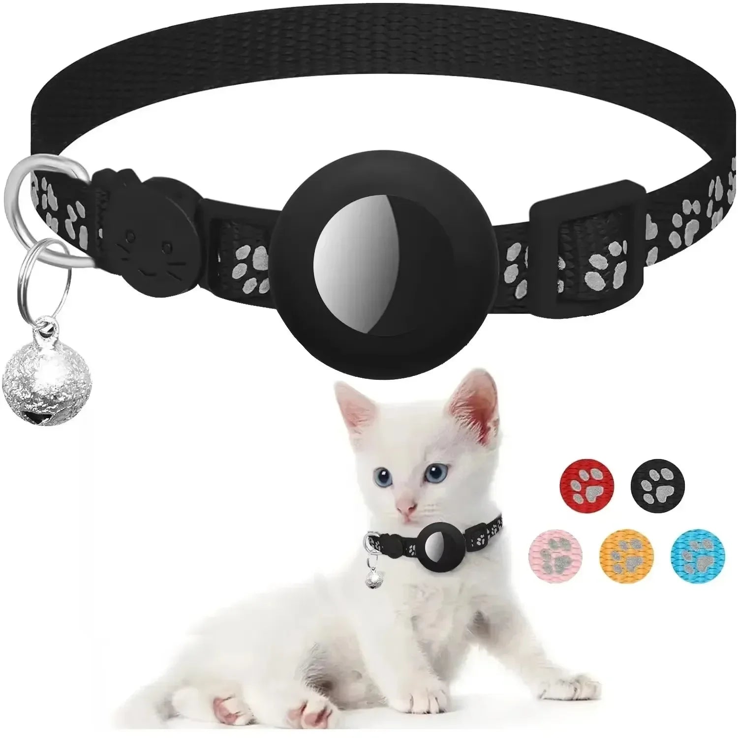 Collier de sécurité pour chat avec grelot — réfléchissant, support AirTag