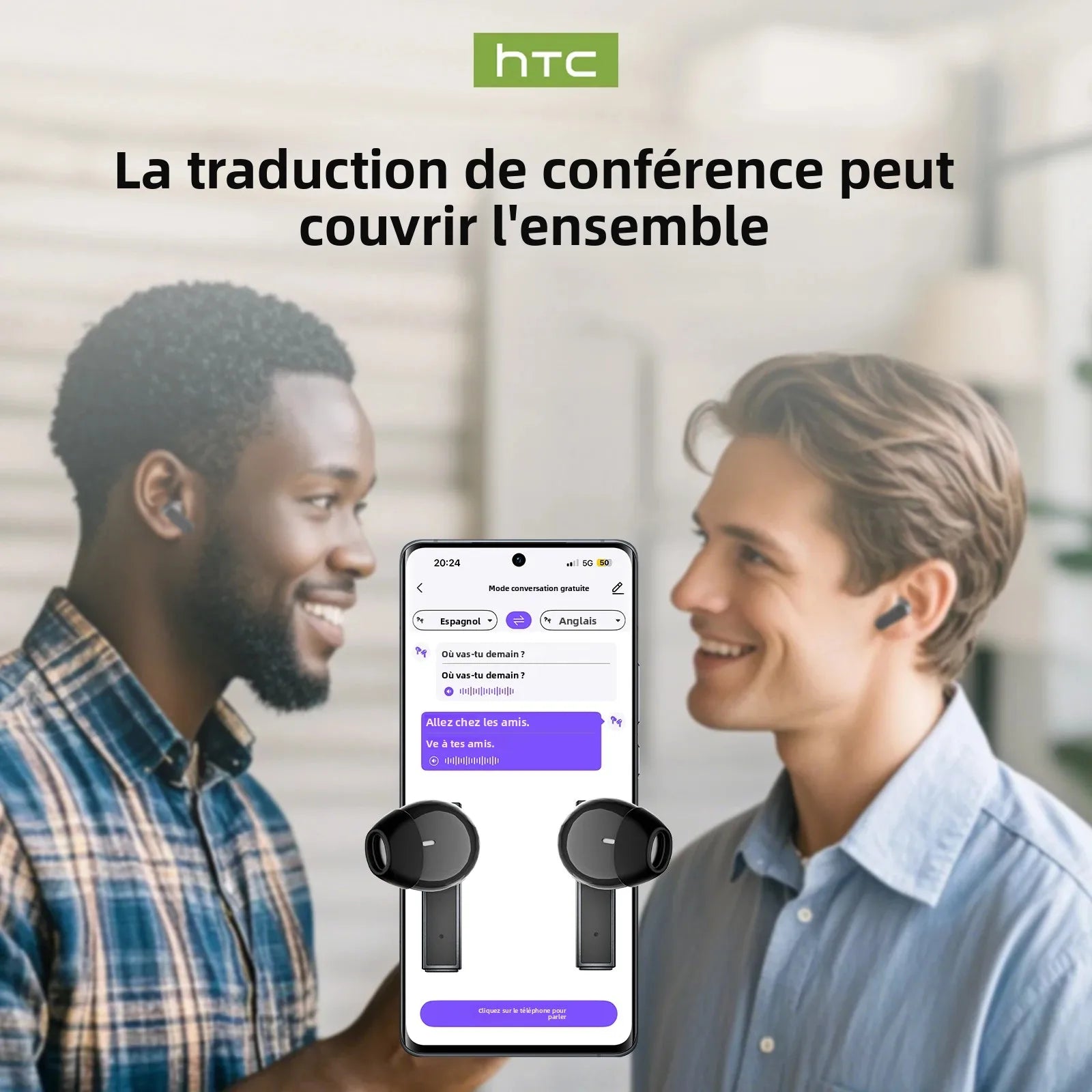 HTC NE40 – Écouteurs Bluetooth TWS AI Traducteur avec Écran HD