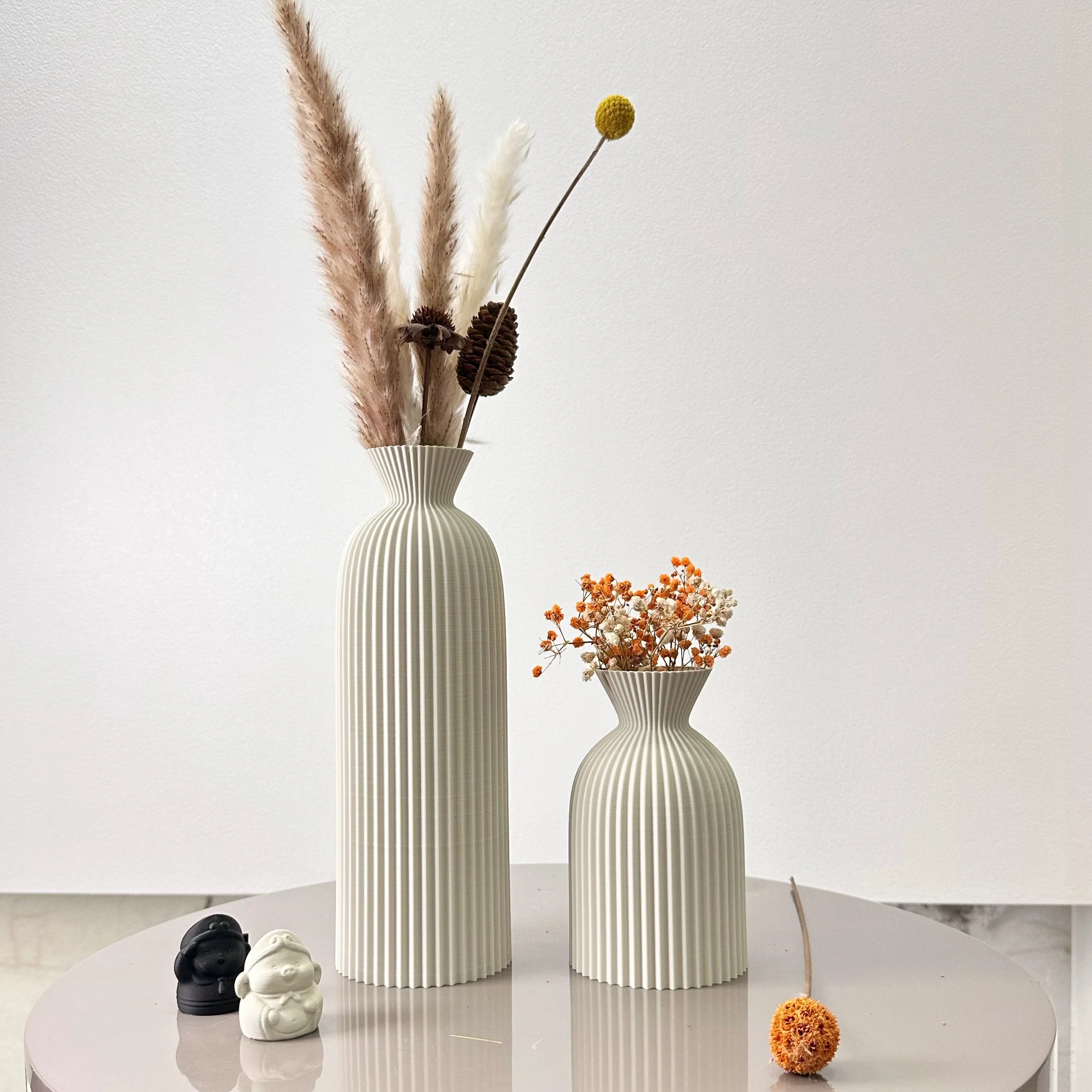Vase Décoratif Ondulé – Lot de 2 – Design Moderne pour Fleurs Séchées