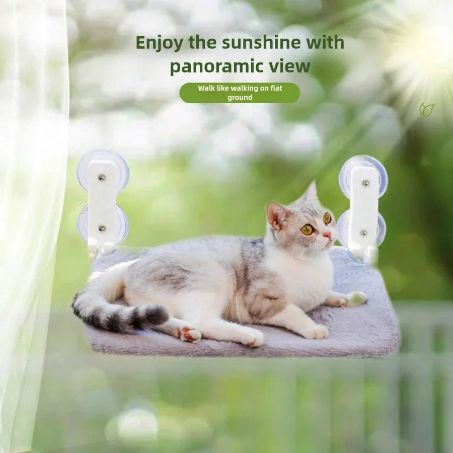 Hamac de fenêtre pliable en mesh pour chat — sans montage, double ventouse