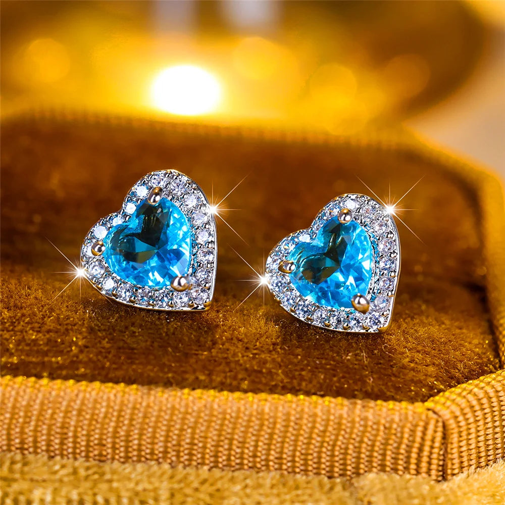 Boucles d’Oreilles Cœur Femme – Cristal CZ Vintage Multicolore