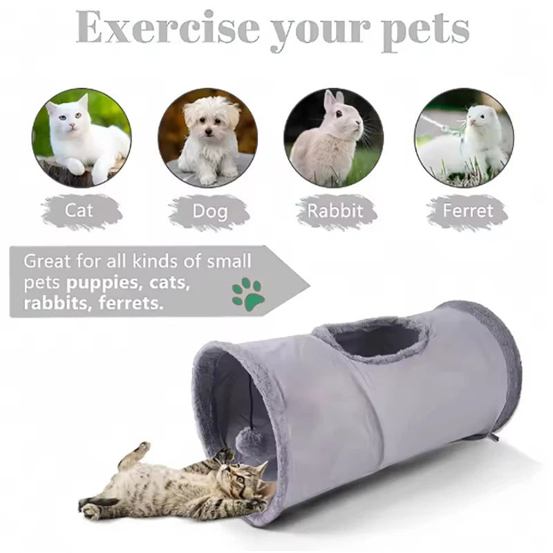 Tunnel en peluche pliable pour chat — suède douillet