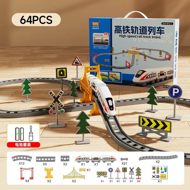 Ensemble de Train Électrique avec Piste – Modèle d’Assemblage & Véhicule à Grande Vitesse (64–119 PCS)