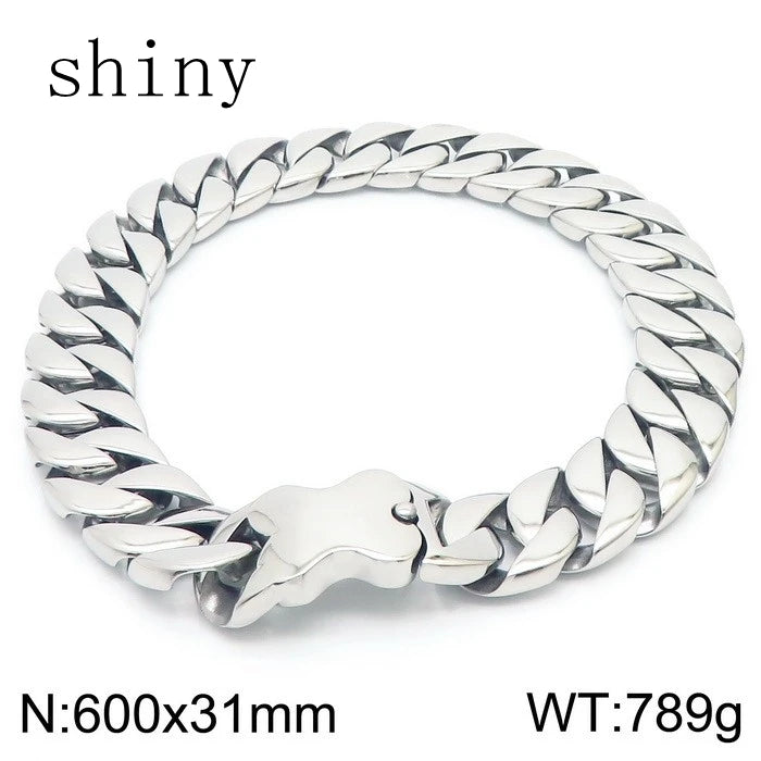 Collier Chaîne Cubaine Large – Acier Inoxydable 316L | Style Punk & Rap (20–31 mm)