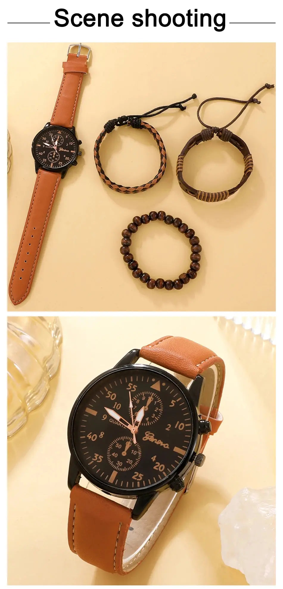 Ensemble Urban Class™ – Montre Quartz & Bracelets Cuir (4 pièces)