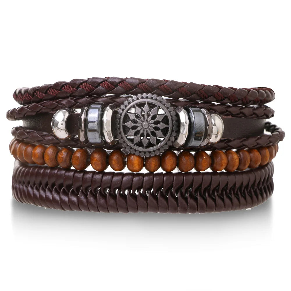 Bracelet Homme Luxe – Set de 4 Bracelets Tressés en Cuir (Style Ethnique Tribal)
