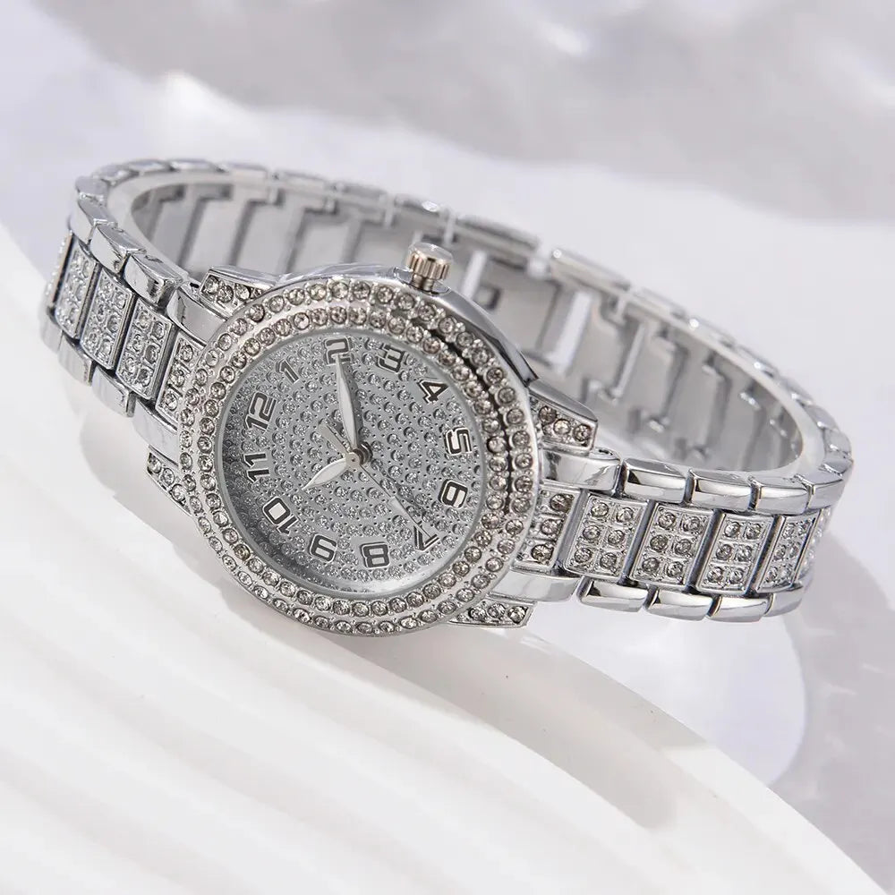 Montres Femme Luxe – Set Élégant 6 Pièces (Quartz • Cristal • Alliage)