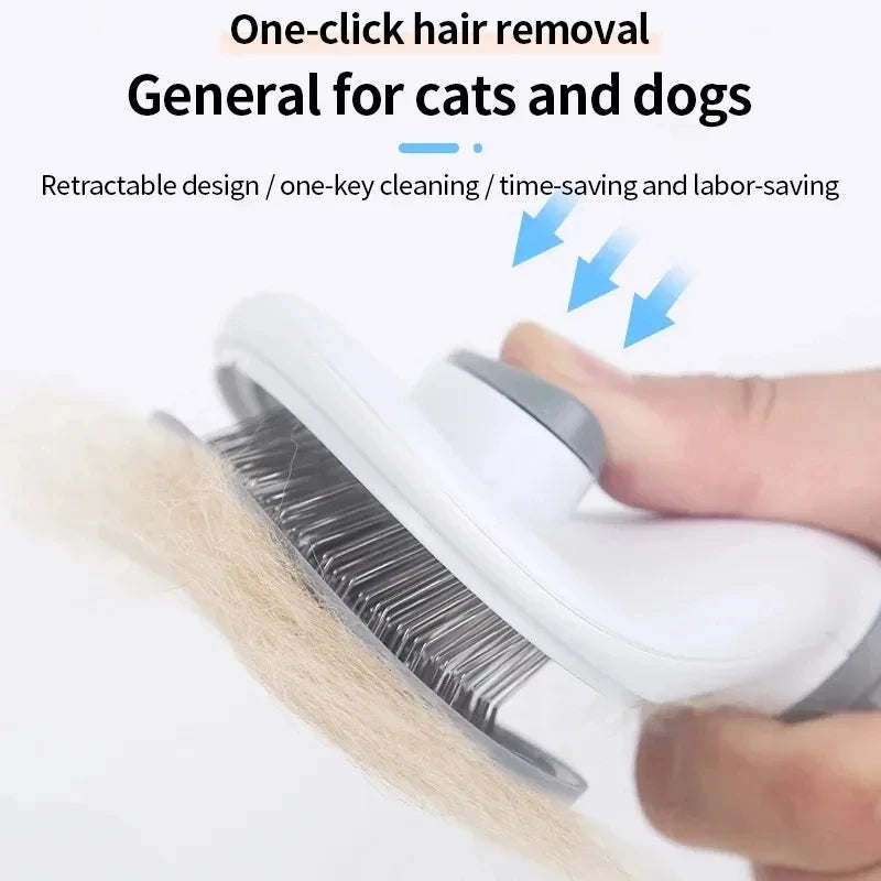 Brosse de toilettage auto-nettoyante pour chien et chat — bouton poussoir