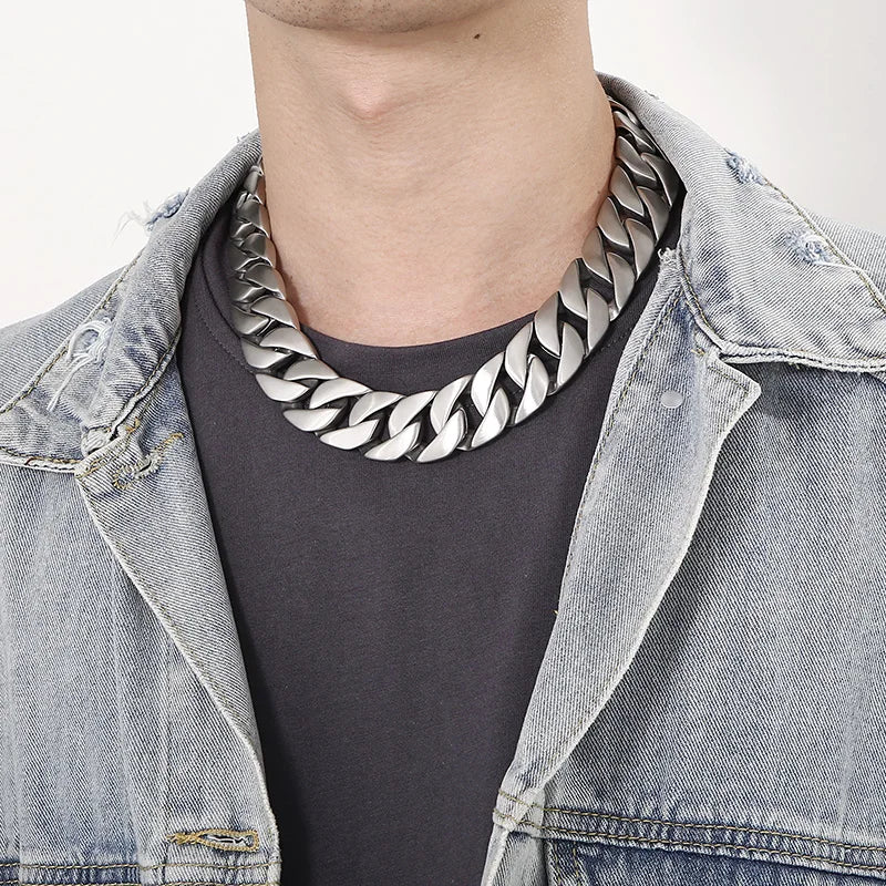 Collier Chaîne Cubaine Large – Acier Inoxydable 316L | Style Punk & Rap (20–31 mm)
