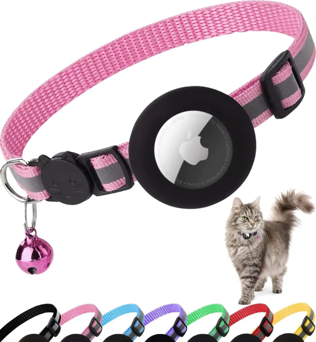 Collier de sécurité pour chat avec grelot — réfléchissant, support AirTag