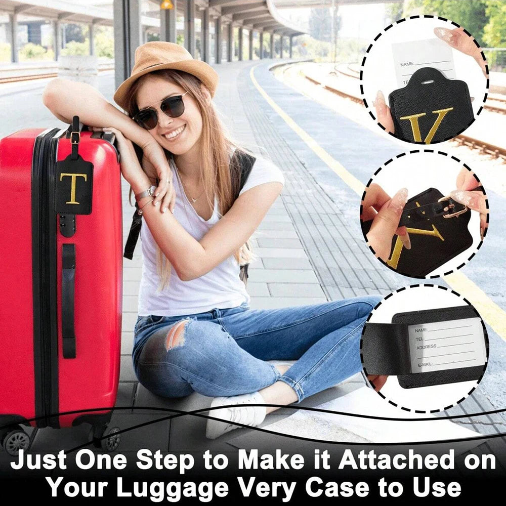 Étiquette de Bagage Personnalisée en Cuir PU – Lettre Initiale A–Z avec Protection Confidentialité