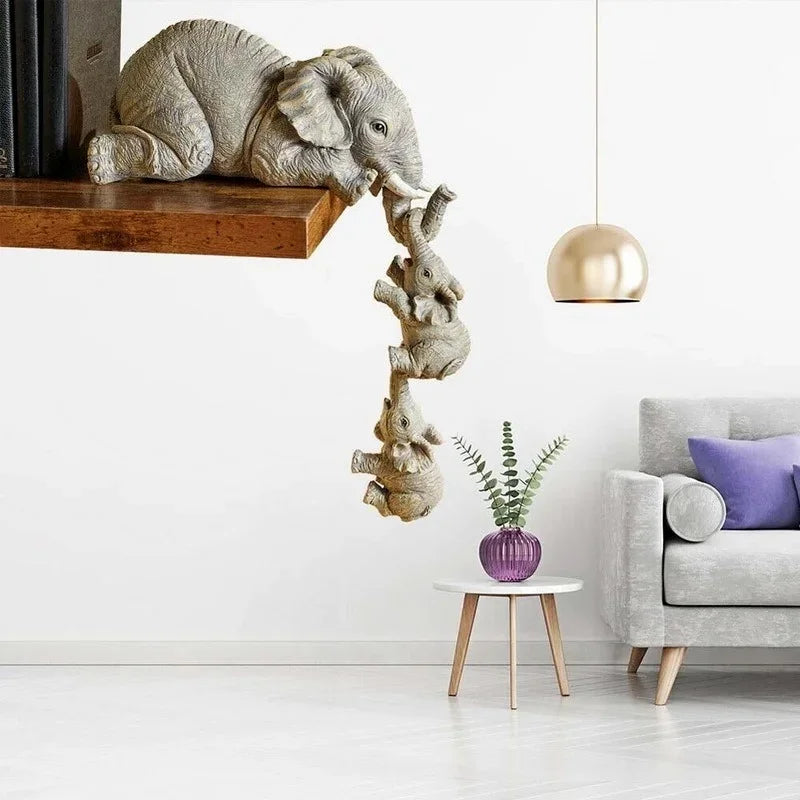 Ensemble de 3 Éléphants Câlins en Résine – Décoration Symbolique & Moderne