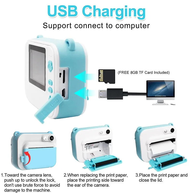 Appareil Photo Instantané Enfants – Impression & Vidéo HD 1080P (Fille & Garçon)