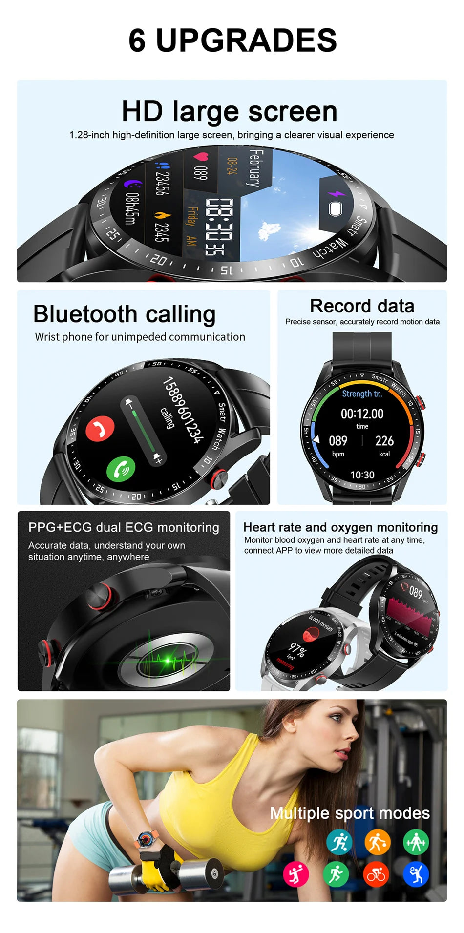 Montre Connectée Bluetooth ChiBear – Écran Rond HD 1.28’’ (IP67)