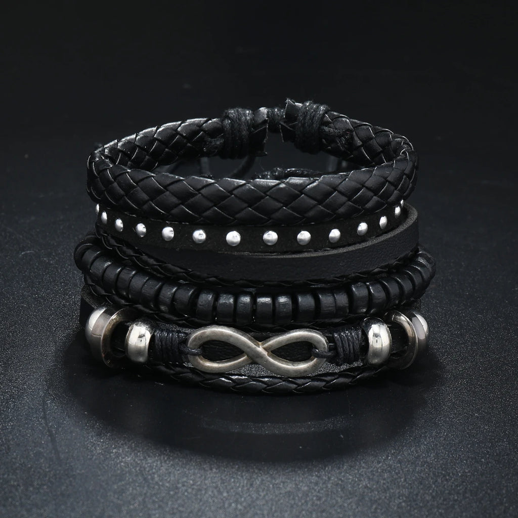 Bracelet Homme Luxe – Set de 4 Bracelets Tressés en Cuir (Style Ethnique Tribal)