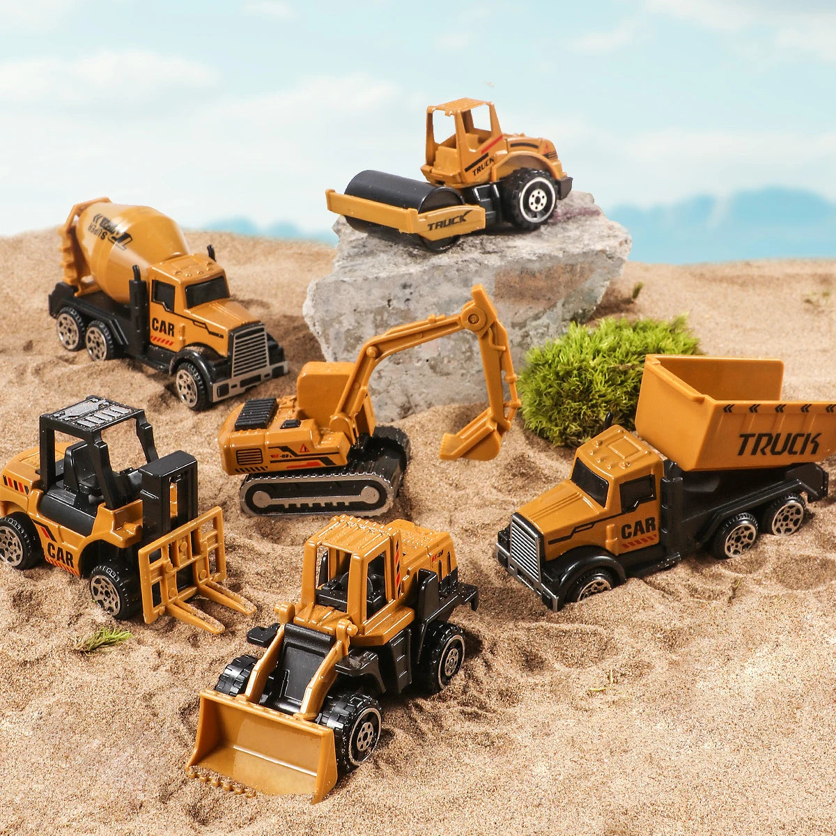 Set de 6 Véhicules d’Ingénierie en Alliage – Camions, Tracteurs & Pelles 1:64
