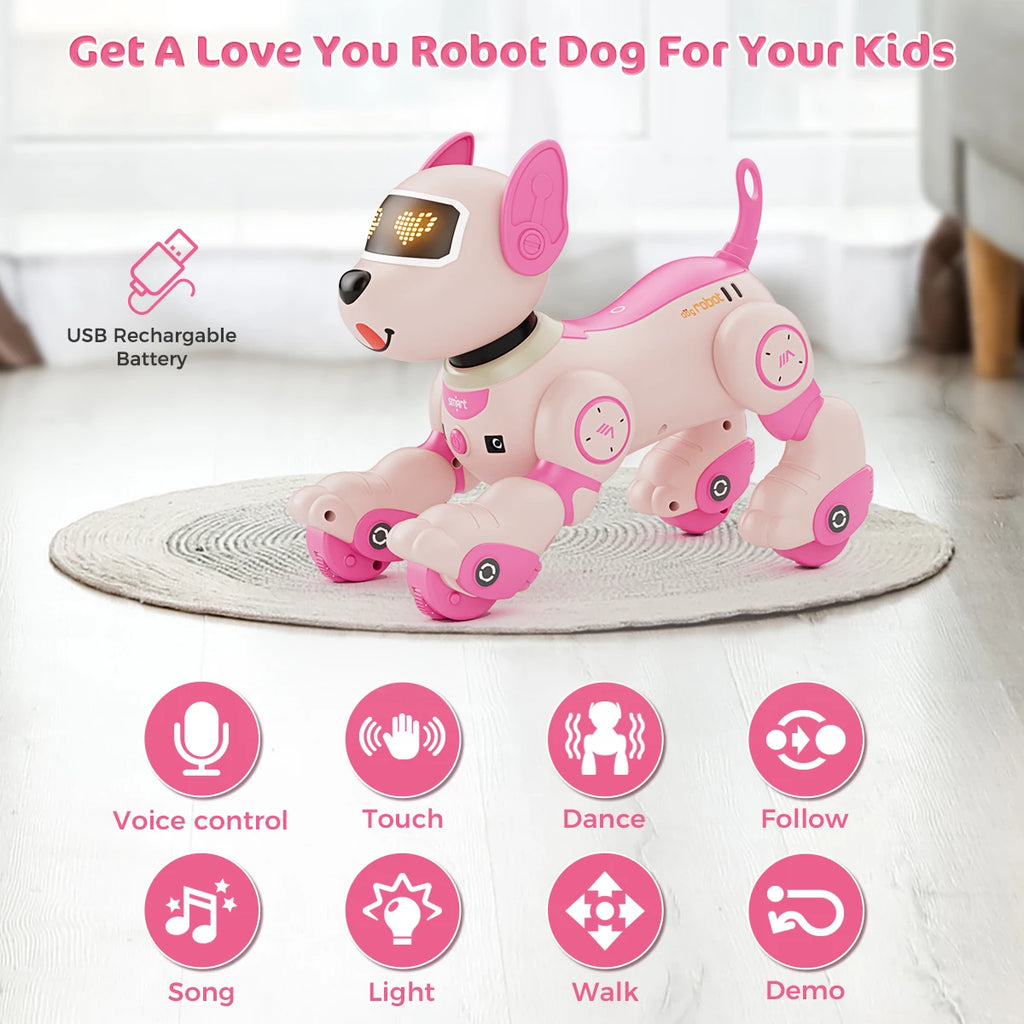 Robot Chien Interactif VATOS – Télécommande 2.4GHz – Commandes Vocales & Tactiles – Jouet Éducatif Enfant