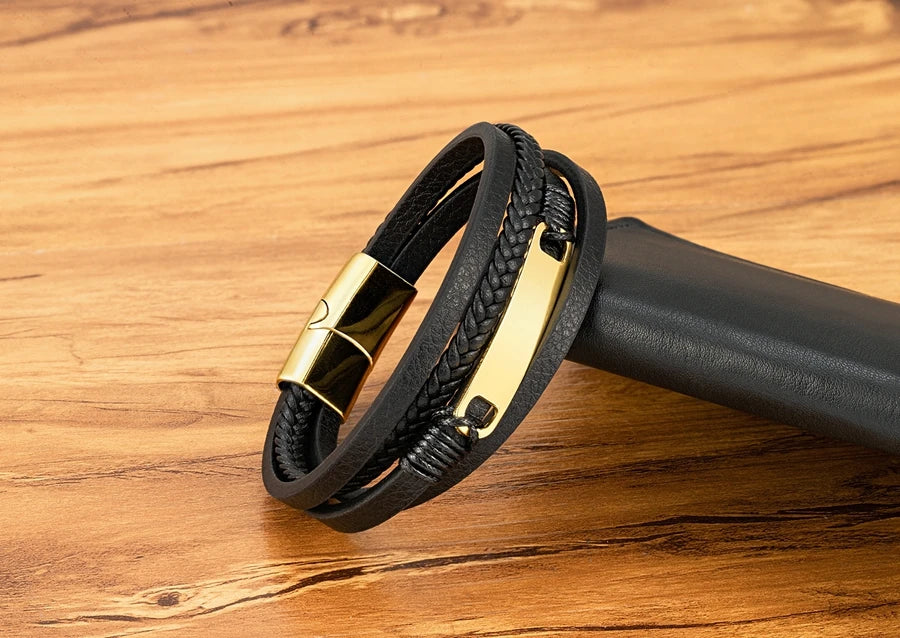 Bracelet Homme Multicouche Cuir & Acier – Style Classique XQNI