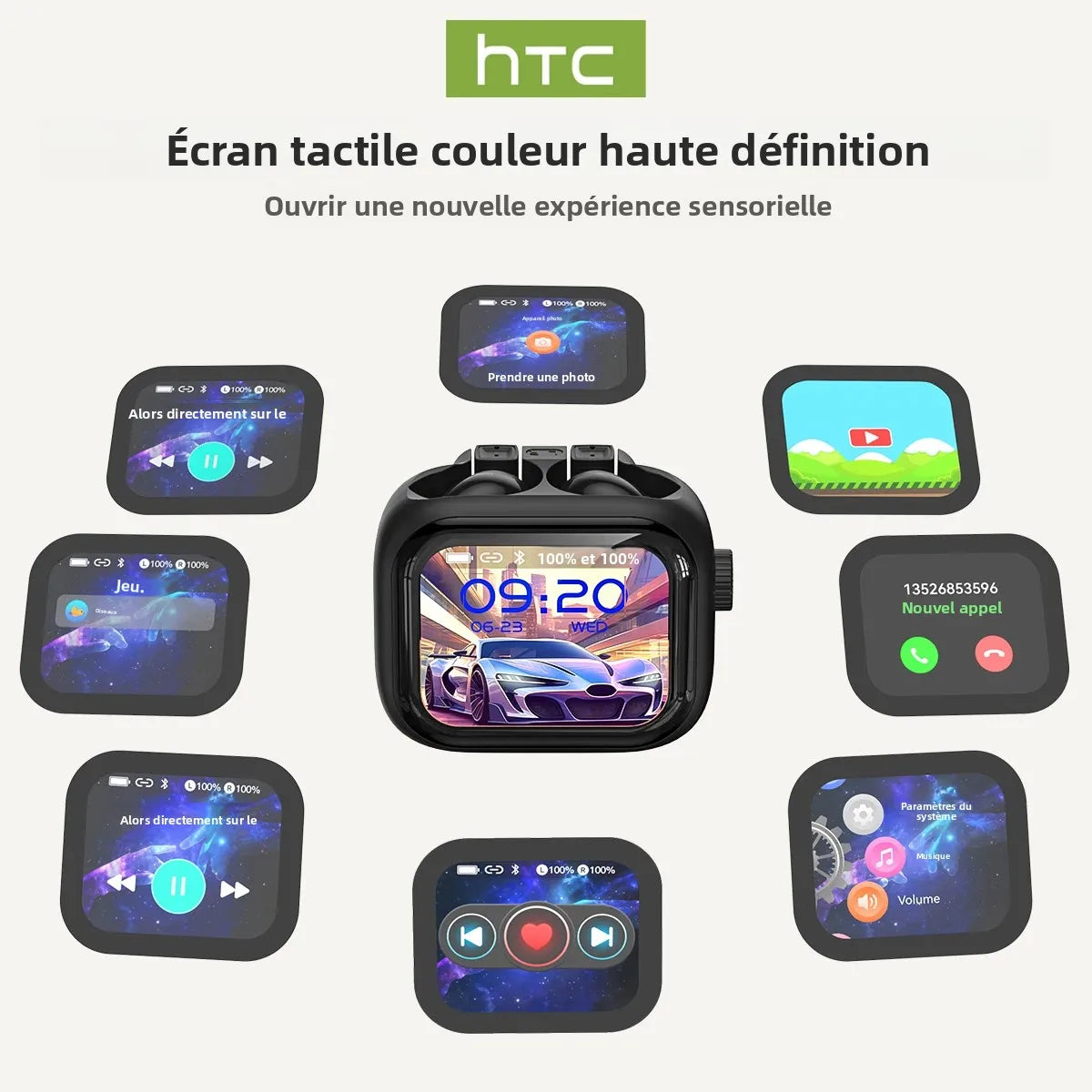 HTC NE40 – Écouteurs Bluetooth TWS AI Traducteur avec Écran HD