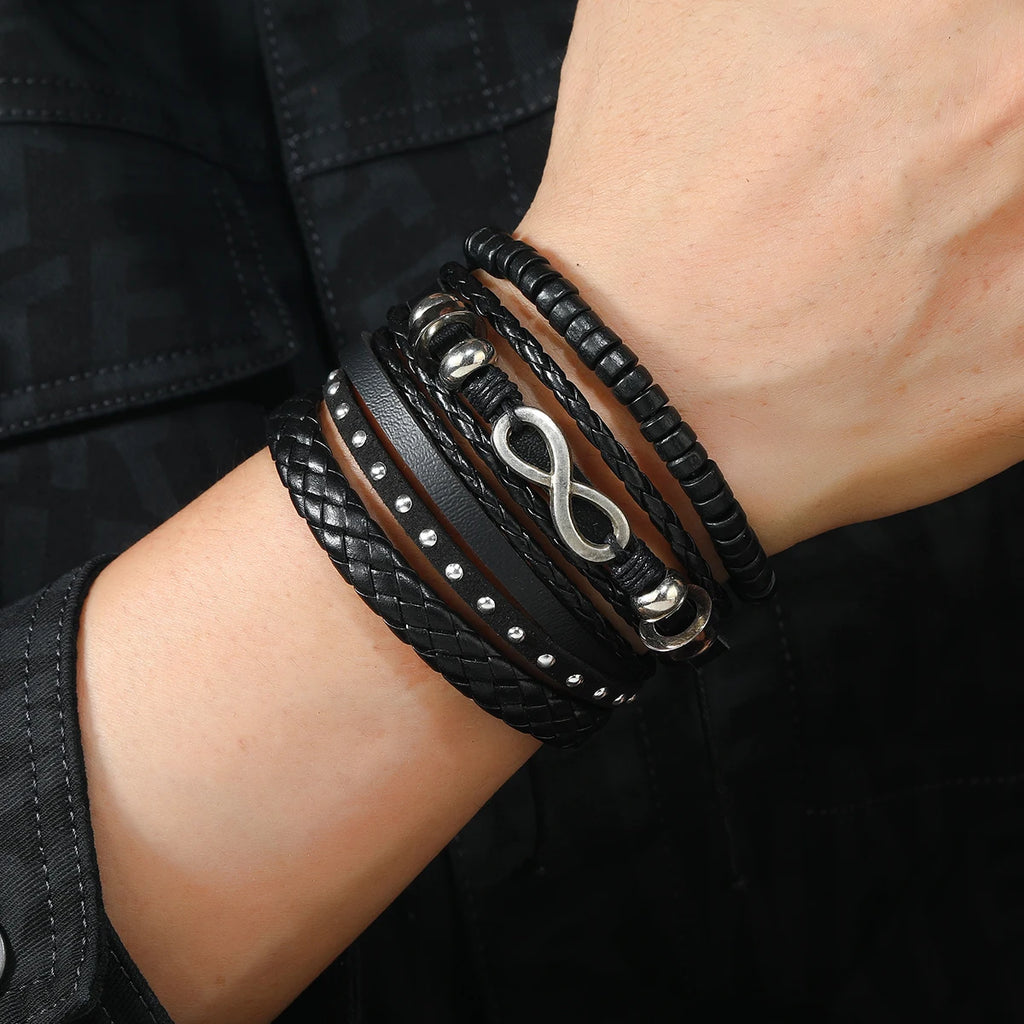 Bracelet Homme Luxe – Set de 4 Bracelets Tressés en Cuir (Style Ethnique Tribal)