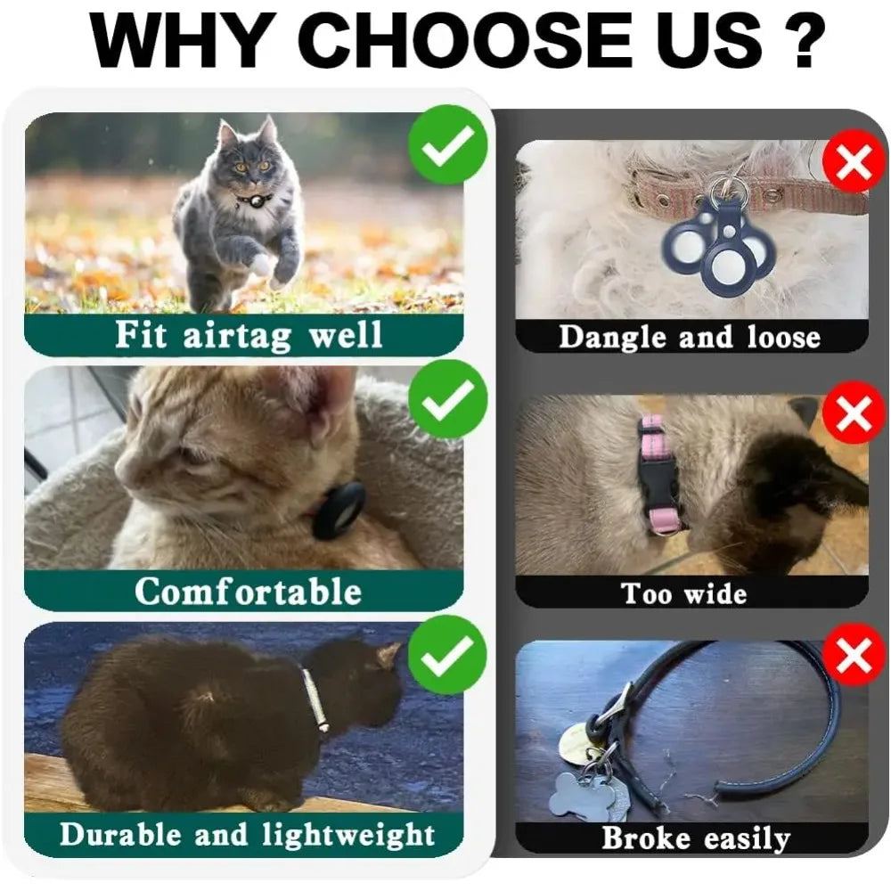 Collier de sécurité pour chat avec grelot — réfléchissant, support AirTag