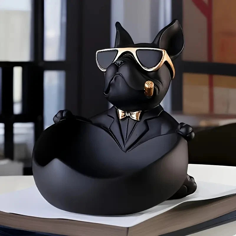 Statue Bouledogue « Cool Dog » – Vide-Poche Décoratif en Résine (Modèle Lunettes de Soleil)