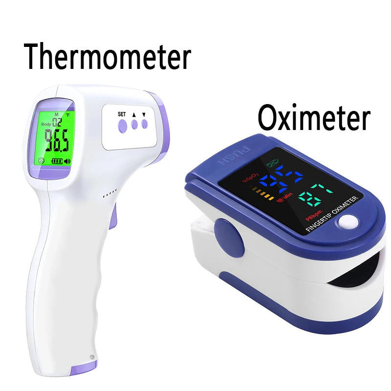 Thermomètre Infrarouge Sans Contact + Oxymètre de Pouls Digital – Contrôle Fièvre & Oxygène Précis