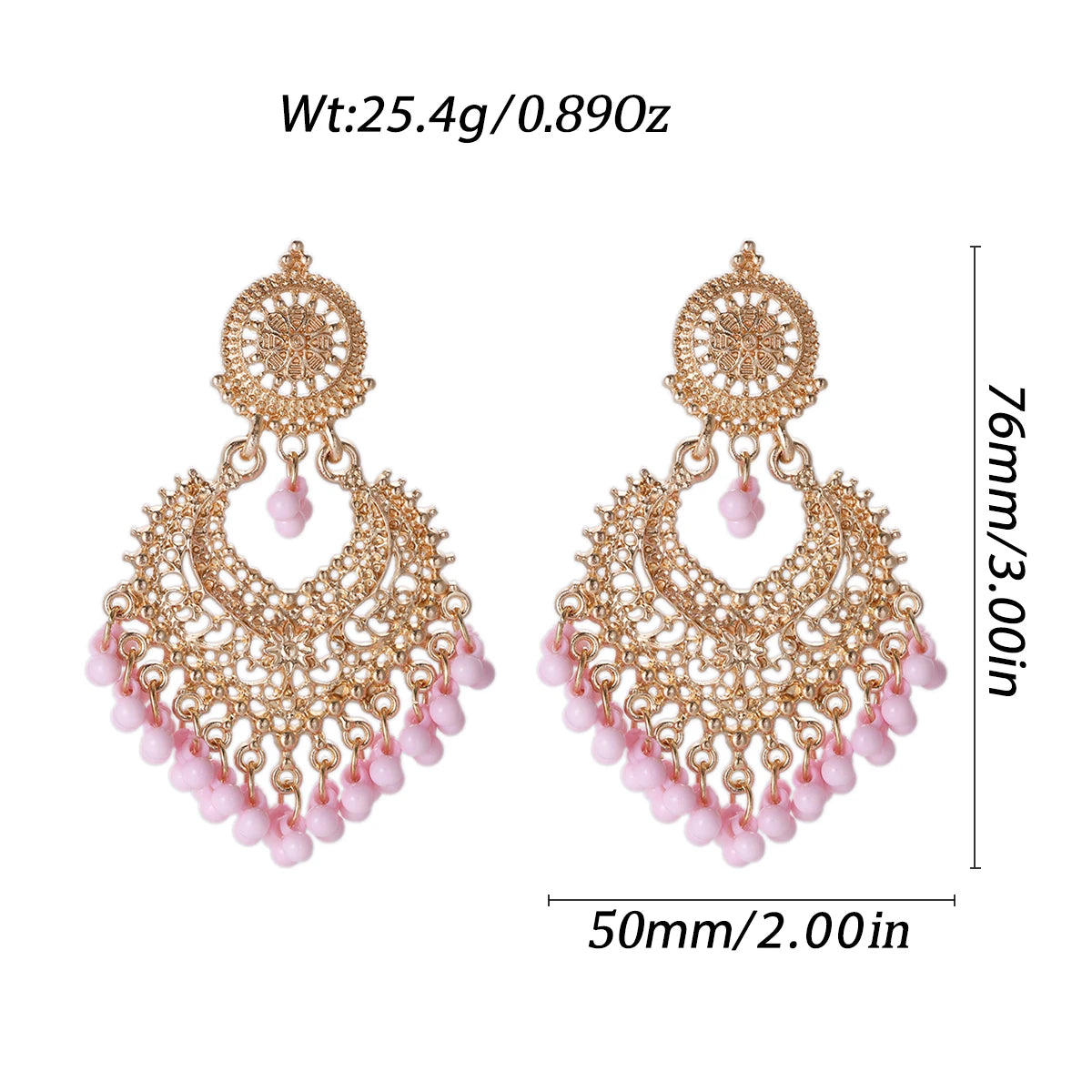 Boucles d’Oreilles Ethniques Cœur & Gland – Plaqué Or Style Bohème