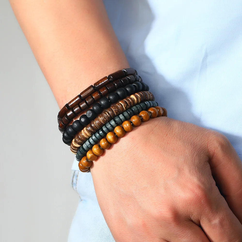 Bracelet Homme Luxe – Set de 4 Bracelets Tressés en Cuir (Style Ethnique Tribal)