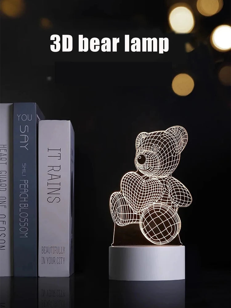 Veilleuse LED 3D Ours – Lumière Nocturne USB Créative & Apaisante