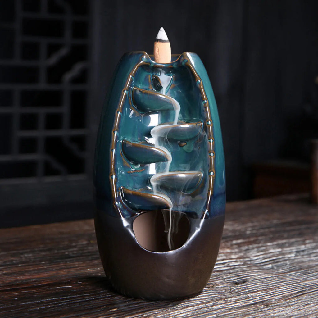 Brûleur d’Encens à Reflux en Cascade – Fontaine de Table en Céramique