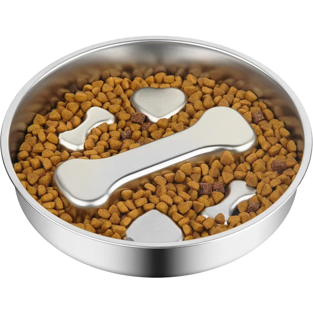 Gamelle anti-glouton en inox antidérapante pour chien et chat