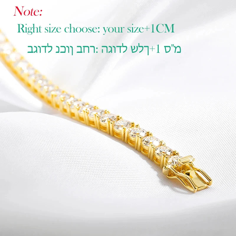 Bracelet de Tennis Moissanite S925 – Luxe Étincelant Plaqué Or 18K