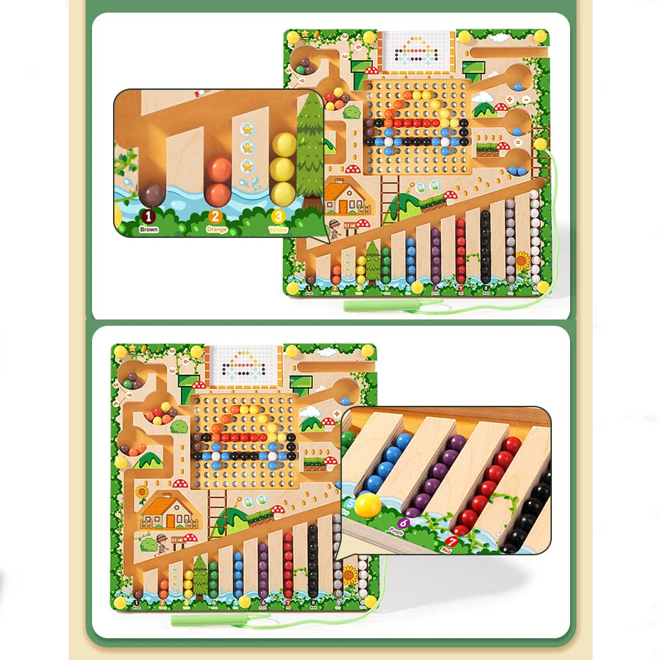 Labyrinthe Magnétique Montessori – Couleurs & Chiffres | Jouet en Bois Motricité Fine (3–5 ans)